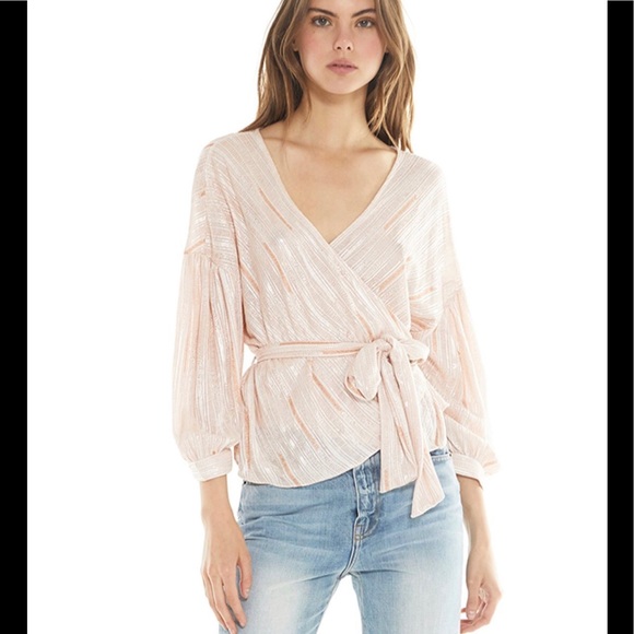 Misa Los Angeles Tops - Misa Liana surplice belted metallic stripe top